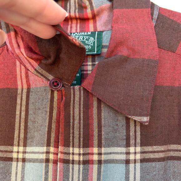 Vintage Ralph Lauren Country Red Flannel Button Down Shirt Wool Plaid Medium - Picture 4 of 5